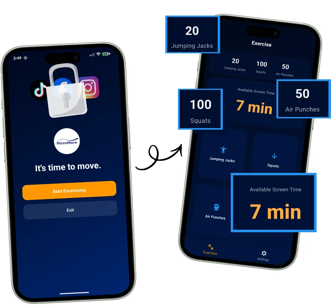 Person transitioning to exercise with MoveMore app